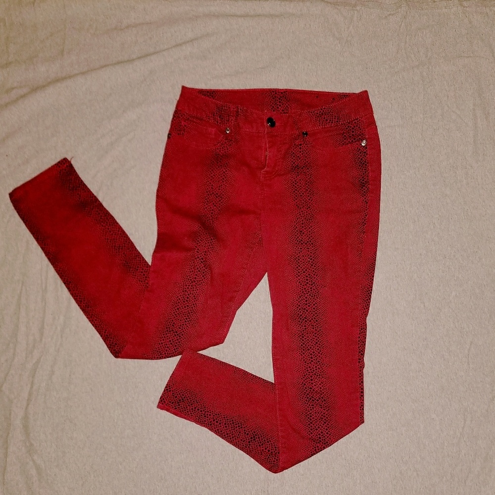 Black and red design skinny jeans